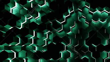 Abstract teal honeycomb pattern with dynamic lighting creates a modern and futuristic look