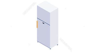 A white refrigerator with its door open, revealing shelves filled with various food items and beverages inside