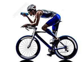 Man triathlon iron man athlete cyclist bicycling drinking