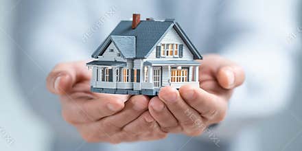 Hands Gently Cradle a Miniature House Model: Home and Security
