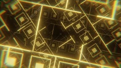 Seamless loop background with abstract golden geometric grid with glowing lines and squares pattern