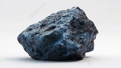 Large textured volcanic rock with blue highlights on white background.