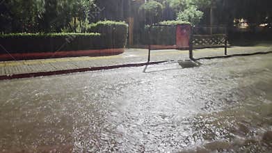 Storm Byron in Athens Greece brings heavy rain causing flooded streets and rising water