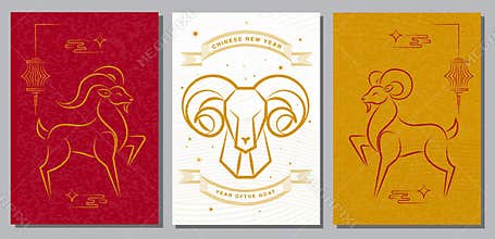 Modern Chinese New Year 2027 background featuring goat symbol
