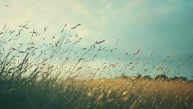 Wild grass field swaying in summer wind