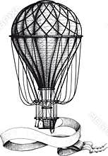 Vintage hot air balloon with banner