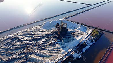 Aerial View of Salt Pans with Pink and Blue Water Evaporation Basins