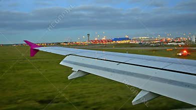 View of plane landing on runaway