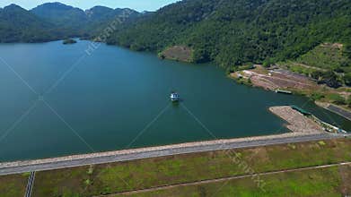 Air Itam Dam Penang supplying drinking water. Dramatic aerial view drone