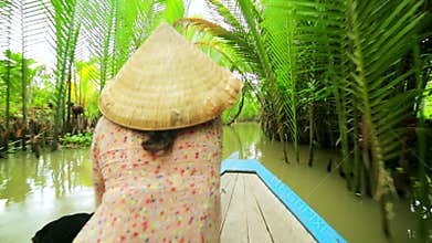 Rower Paddle Canoe at Majestic Gorgeous Mekong River,Vietnam