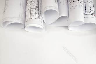Scrolls of architectural drawings