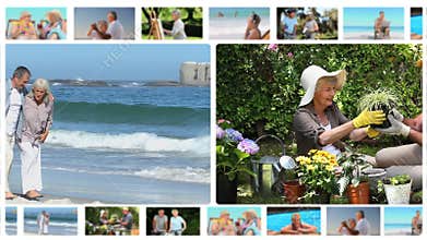Montage of elderly couples sharing moments together