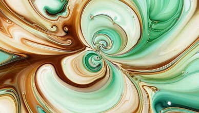 Abstract swirl art with turquoise brown and white colors creates a mesmerizing fluid pattern