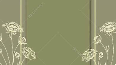 Elegant olive-green framed background with delicate white rose outlines at corners