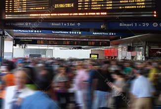 Rush Hour Train Station People Schedule Board