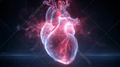 Abstract slowmotion footage of a heart struggling to beat with a red glowing aura diminishing illustrating compromised