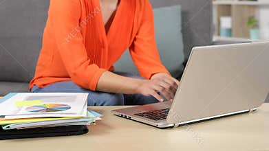 Self employed hands working online at home