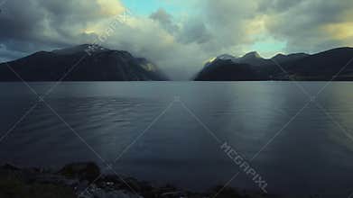 Scenic Norway Fjord Landscape with Little of Typical Afternoon Rain