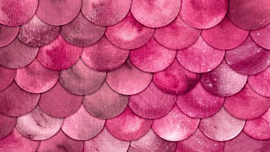 Magic Mermaid Bright Pink Color Scales Watercolor Fish squame background.