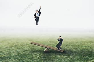 Young businessman jumping and flying concepts