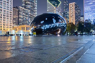 CHICAGO, IL - NOVEMBER 29, 2018 - Millenium parl in Chicago during winter with ice patches on the bean