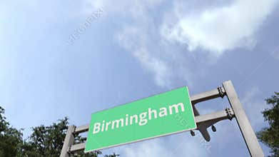 Airliner flies to Birmingham. Travelling to the United Kingdom conceptual 3D animation