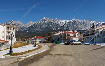 FAIRMONT HOT SPRINGS, CANADA - MARCH 18, 2019: spring in small town situated in rocky mountains british columbia