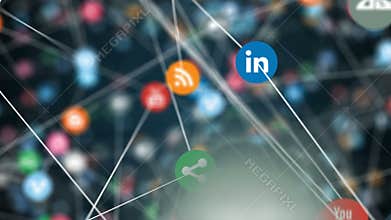Social Media signs flying 4k animation