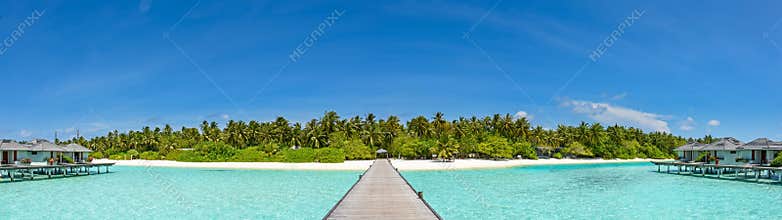 Beautiful panorama of the tropical island resort at Maldives
