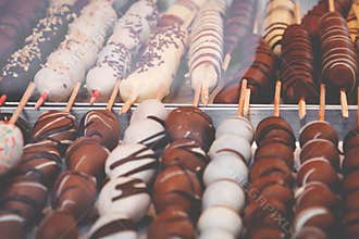 Christmas market fancy delicious food selection. So many candies