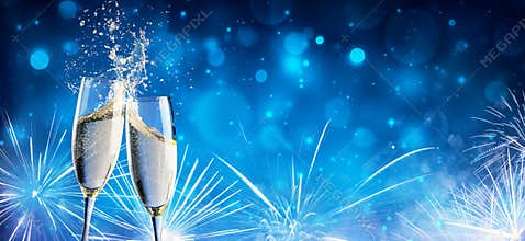 Toast With Champagne And Fireworks