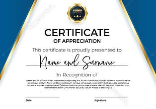 Certificate of appreciation or achievement with award badge. Premium Vector template for awards and diplomas.