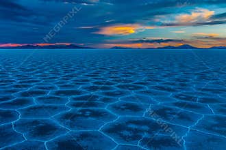 Salt lake Salar de Uyuni is located near Uyuni, Bolivia. It is the worlds largest salt flat.