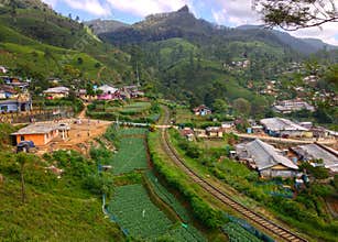 Railroad among tea plantations and villages Nanuoya