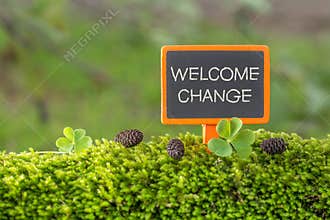 Welcome change text on small blackboard