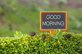 Good morning text on small blackboard