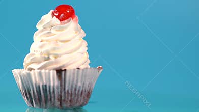 Freshly baked cupcake with twirled icing