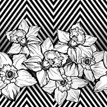 Geometric seamless pattern border with hand drown flowers Daffodils