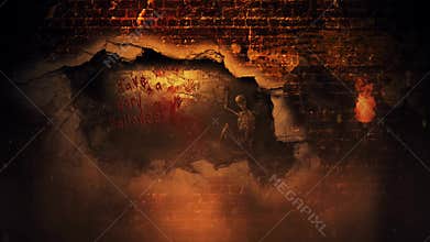 Gory halloween brick wall skeleton 4k loop
