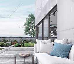 Modern house exterior with organic vegetables garden