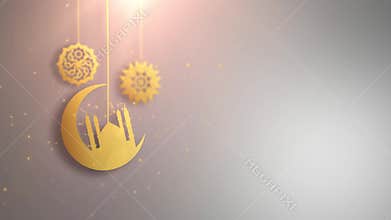 Ramadan ramazan eid mubarak arabic symbols falling down on string white background