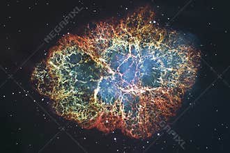 Crab Nebula in constellation Taurus. Supernova Core pulsar neutron star