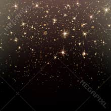 Particles glitter of gold glowing magic shine and star dust dark background. EPS 10