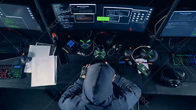 A person cracking computer. Hacker cracks system, using computer.