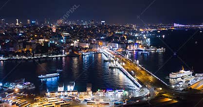 Aerial Hyperlapse Istanbul Galata and Bosphorus Night