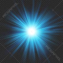 Blue glow star burst flare explosion light effect. Isolated on transparent background. EPS 10