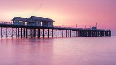 Penarth Pier, on the south Wales coast, near Cardiff, at sunrise.