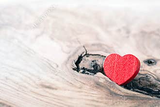 Alone red wooden heart