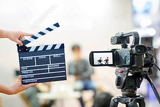 Camera show viewfinder image catch motion in interview or broadcast wedding ceremony