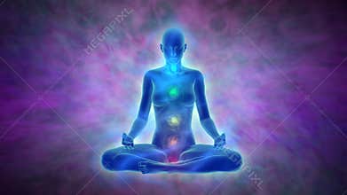 Aura, chakra activation, enlightenment of mind in meditation